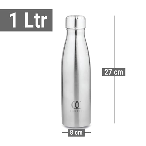 Image of Omichef Ozone Stainless Steel 1000ML Single Walled & Fridge Water Bottle Ideal For Yoga /Gym /Sports /Home /Office And BPA Free & Leak-Proof (Pack of 6)