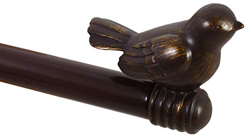 3/4-Inch Cute Decorative Bird Adjustable Window Treatment Curtain Single Rod Set, 48" To 84" - Bronze Gold #TOP1