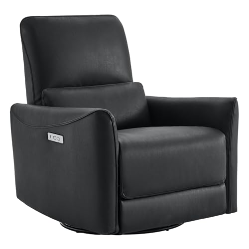 Image of CHITA Power Recliner Chair, Swivel Nursery Glider, Faux Leather, Black | FSC Certified Upholstery Rocking Chair, Power Lumbar Support, Reclining Chair for Living Room & Nursery
