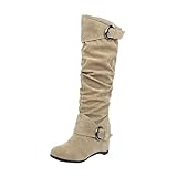 Women's Wedge Heel Knee High Boots High Heel Winter Boots Comfortable Pull on Slouch Buckle Riding Boots