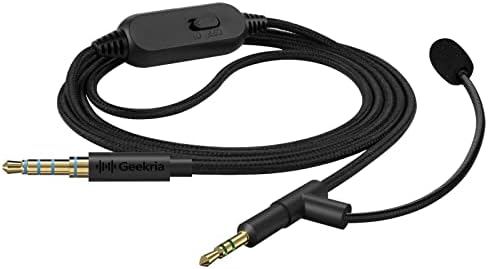GEEKRIA Boom Mic Headphones Cable Compatible with Bose QCSE 700 QC45, 2.5mm Jack Nylon Braided Replacement Cord with Boom Microphone and Volume/Mute Control for Gaming & Meeting (6 ft)