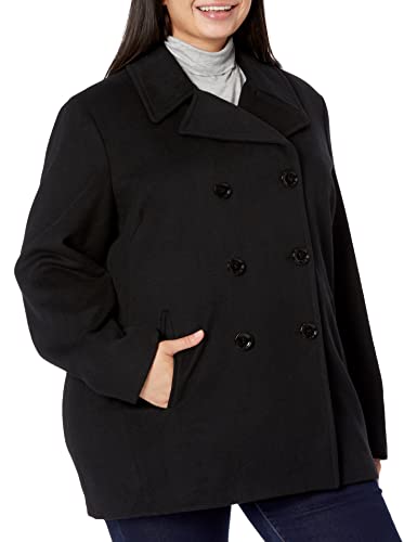 Calvin Klein Women's Double Breasted Classic Pea Coat, Black, 2X