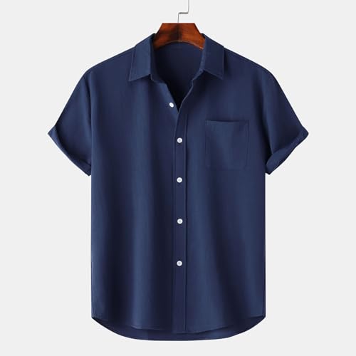 Camisas de botão para homens, casual, lisa, abertura de cama, roupas, manga curta, manga curta, blus