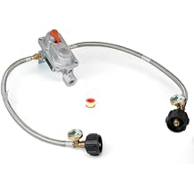 Skyflame 2-Stage Automatic Changeover LP Regulator with Two 18" Pigtail Propane Hoses and Gauges, Camper Propane Regulator Dual Kit for for RVs Vans Trailers