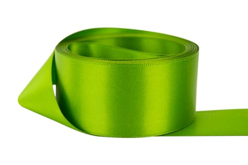 Image of Ribbon Bazaar Double Faced Satin - Premium Gloss Finish - 100% Polyester Ribbon for Gift Wrapping, Crafts, Scrapbooking, Hair Bow, Decorating & More - 1-1 /2 inch Leaf Green 50yd Spool