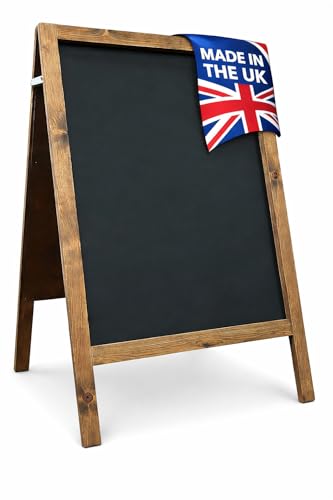 Image of Dark Oak Wooden A Board Pavement Sign 100x60cm, 10kg | Double Sided Outdoor Chalkboard | Heavy Duty Blackboard Sandwich Board for Cafe, Restaurant, Pub or Shop – UK Made