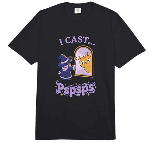 I Cast Pspsps Funny Fantasy Wizard Magic Cute Cat Lover Meme Comfort Colors Adult Heavyweight T-Shirt