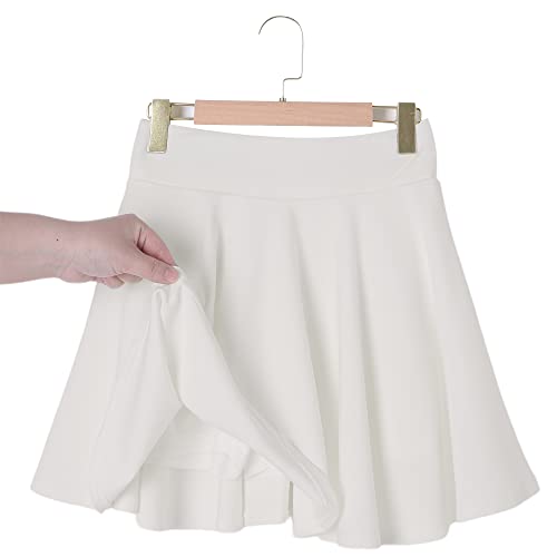 Hoerev Women Girls Short High Waist Stretchy Skater Tennis Skirt With Shorts,White_Elastic Waist Band,2,Small #TOP4