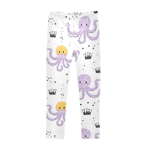 Cute Octopus Purple Girls' Leggings Toddler Doodles Yellow Color Kids Yoga Pants Dance Active Tights 4T