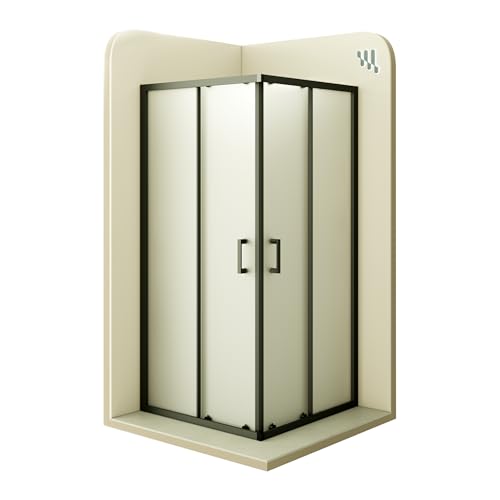 Moments Of Glass Mampara de Ducha Diana 80x80x190 cm com Puertas Correderas de 16 Rodillos, Perfiles de Aluminio Negro y Cristal Satinado de Seguridad