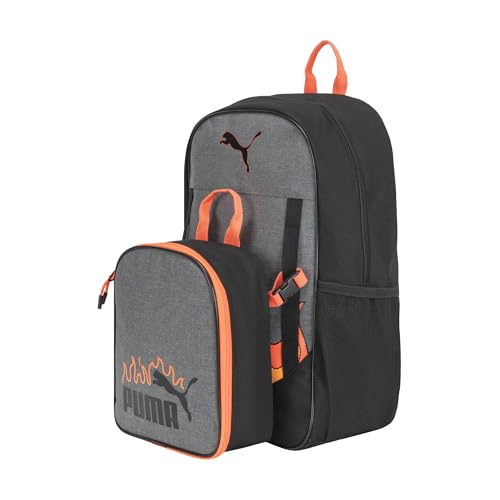 Image of PUMA Unisex Kid's Colony Lunch Kit & Backpack Combo, Heather Grey /Heat Fire, Medium