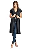 Lightweight Open Front Classic Solid Short Sleeve Cardigan for Women - Made in USA (Large, Black)