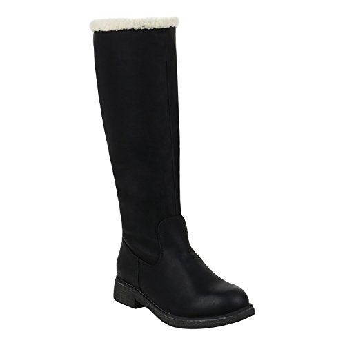 Gefütterte Damen Winterstiefel Schnallen Profilsohle Stiefel 152496 Schwarz Agueda 40 Flandell