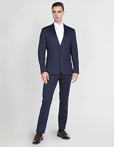 Image of Arrow Patterned Weave Slim Fit Two Piece Suit Navy