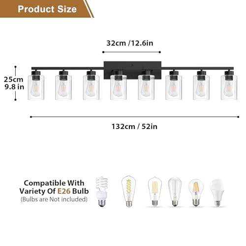 Image of IZORRO Bathroom Light Fixtures, Modern Vanity Lights, Bathroom Lighting Fixtures Over Mirror with Clear Glass Shade, Wall Sconce for Living Room Cabinet Bedroom (Matte Black, 8-Light)