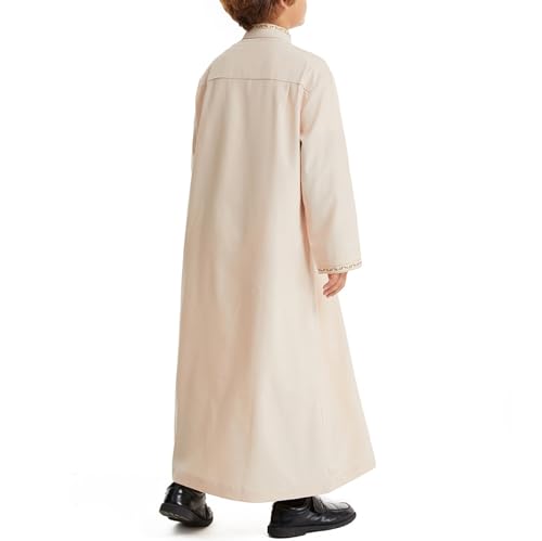 Muslim Thobe for Boys Islamic Thobe Long Sleeve Kaftan Stand Collar Button 𝐑obe Kids Ramadan Eid Outfit Prayer Clothes3