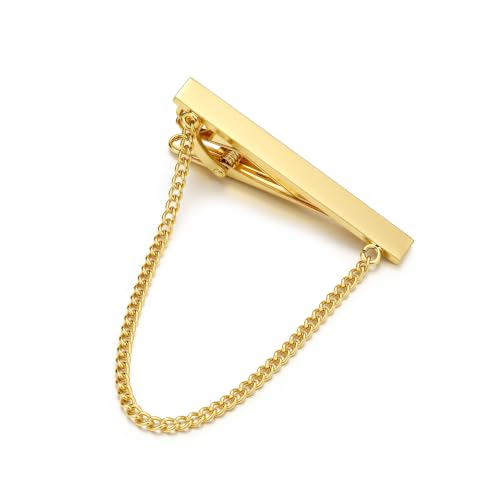 Image of Danny shi Men's Silver Golden Tie Chain Set, Gift Boxed Tie clip | Tie Chain for men wedding Tie clips