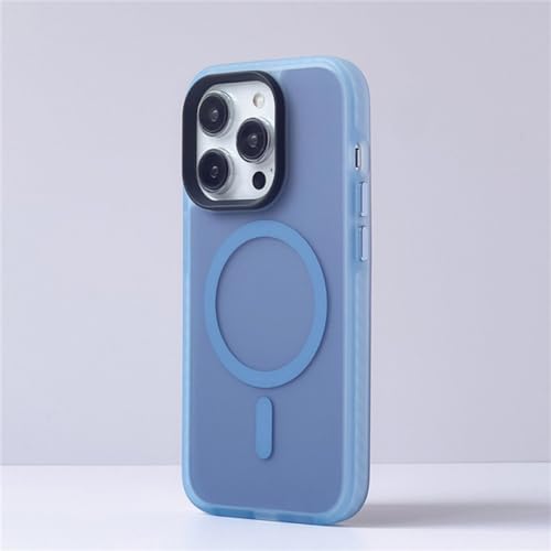Coque iPhone 14 Pro givrée bleue à fixation magnétique haut de gamme
