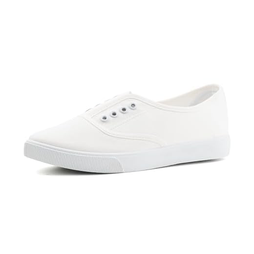 Hitmars Basket Basse Femme en Toile Légère Slip on Chaussures De Toile Confortable Antidérapante Extérieur Marche Blanc EU41