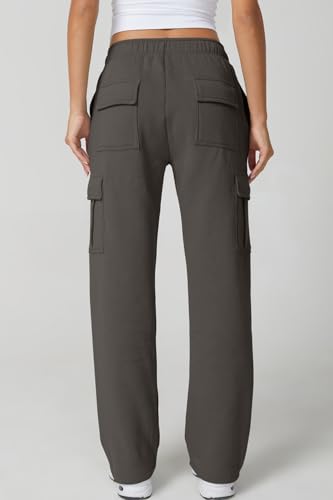 Image of QINSEN Baggy Medium Waist Elastic Sweatpants for Womens Casual Long Fleece Cargo Pants with Pockets