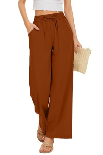 Image of KICZOY Women Flowy Pants Drawstring Waist Wide Leg Palazzo Beach Pants Loose Fit with Pockets