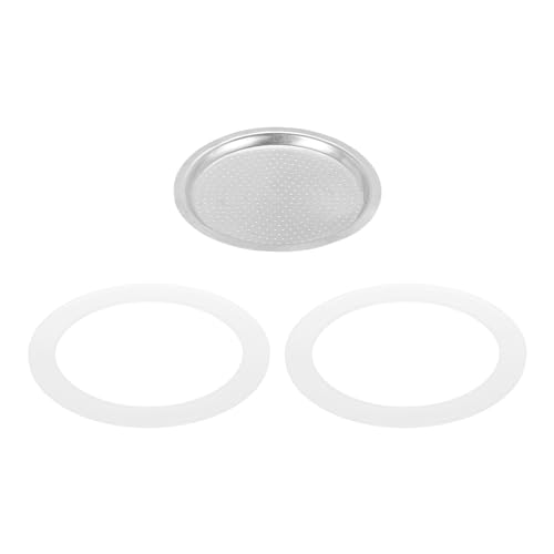 sourcing map Stovetop Espresso Maker Replacement Aluminium Coffee Pot Parts with 1pcs Filter and 2pcs Silicone Gasket Seals 74x64x4.5mm for 9-Cup Mocha Coffee Maker Pot(Silver)