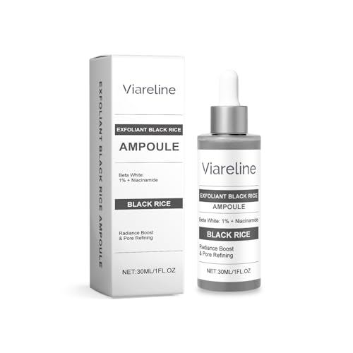 Viareline Exfoliant Black Rice Ampoule Serum with Niacinamide, Radiance Boost, Pore Refining, 1 Fl Oz