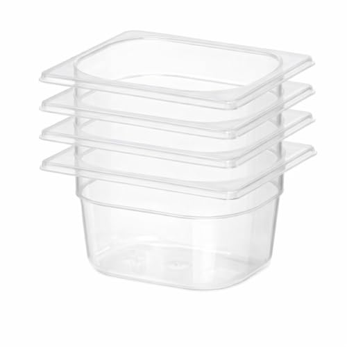 Bac Gastro GN 1/6 Polypropylène Transparent – Lot de 4 – Bac Gastronorme Professionnel avec Graduations – Empilable – Cuisine CHR, Stockage Alimentaire – ArredoChef (100 mm 1,6 L)