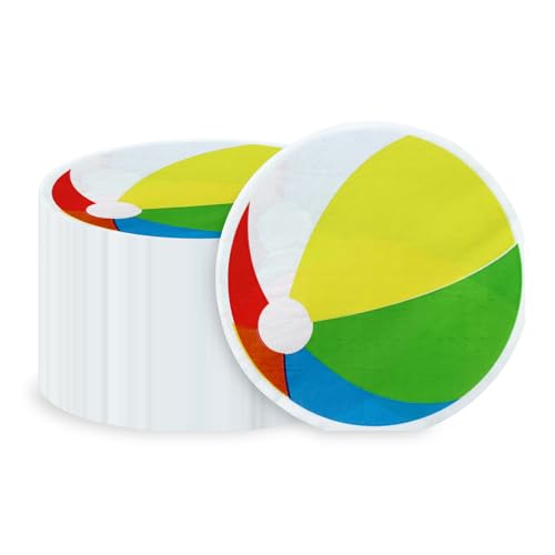 100Pcs Beach Party Napkins, Disposable Pool Napkins, Round Beach Ball Party Decorations for Kids Birthday Hawaiian Summer Pool Party Supplies, 13 x 13 Inches