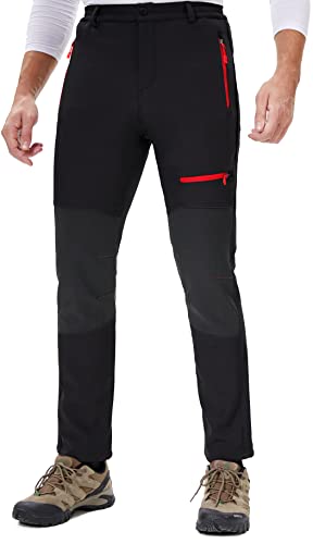 DAFENP Pantalones Trekking Hombre Impermeables Pantalones de Trabajo Termicos Montaña Senderismo Esqui Snowboard Invierno Polar Forrado Aire Libre KZ41065M-Black-XL - imagen 3