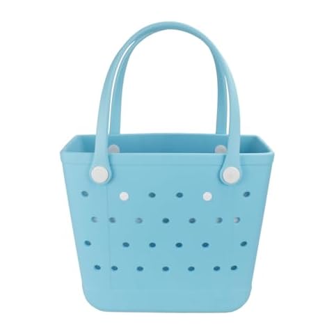 Chokoter Beach Bag, Waterproof Beach Tote, Rubber Medium Tote Bag, Washable and Durable Open Handbag for Boat Pool Sports (Light Blue) Cover