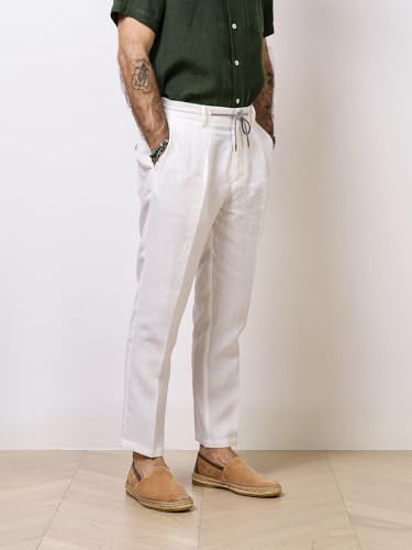 Men's Cotton Linen Pants Summer Drawstring Elastic Waist Vintage Lounge Trouser Lightweight Straight Legs4