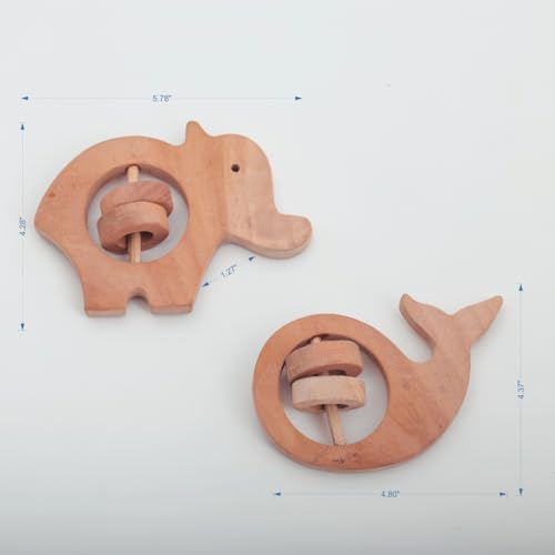 Image of Natural Neem Wood Baby Teether - Handmade Animal Shape Wooden Toy - Non-Toxic, Organic Chew Aid for Teething - Safe for Gums - Biodegradable, Eco-Friendly Gift for Infants & Toddlers (2, Neem Wood Baby Teether Set-3)