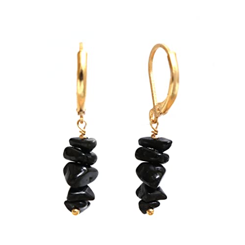 Gempires Natural Gift Black Tourmaline Crystal Earrings Lightweight Handmade Gemstone Jewelry Hypoallergenic Gold Plated Dangling Everyday Fashion Jewelry