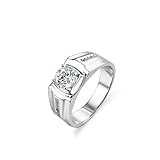 Dsnyu Moissanite - Anillo de boda redondo con 4 garras y moissanite de 1 quilate de 9 K/14 K/18 K, oro blanco y plata, 53 (16.9), Oro blanco 585 de 14 quilates, Moissanita