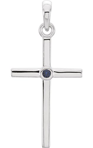 The Men's Jewelry Store 14k White Gold Blue Sapphire Inlay Cross Pendant (30.6x16.6MM)