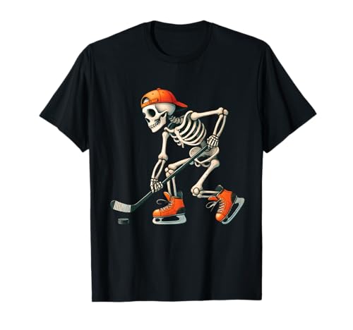 Skeleton Ice Hockey Halloween Costume Men Boys Kids Tee T-Shirt