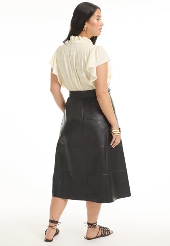 Women's Plus Size Paneled Faux Leather Midi Skirt2