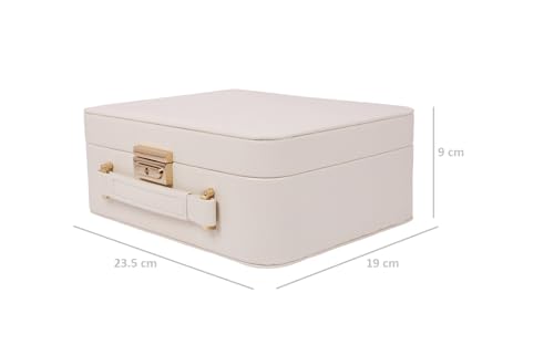Image of BUCKETLIST PU Leather Jewellery Organizer Box with Mirror & Necklace Hooks | Large Multi-Compartment Jewelry Storage Case with Removable Tray & Mini Travel Box (Luxury Jewelry Box with Mirror (White)