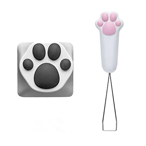 ZOMOPLUS Cat Paw Keycaps,Cat Paw Keycap Puller Keycap Remover,Cute Kitty Paw Keycap+Keycap Removal Tool (Cat Paw Keycap Puller, White Grey)