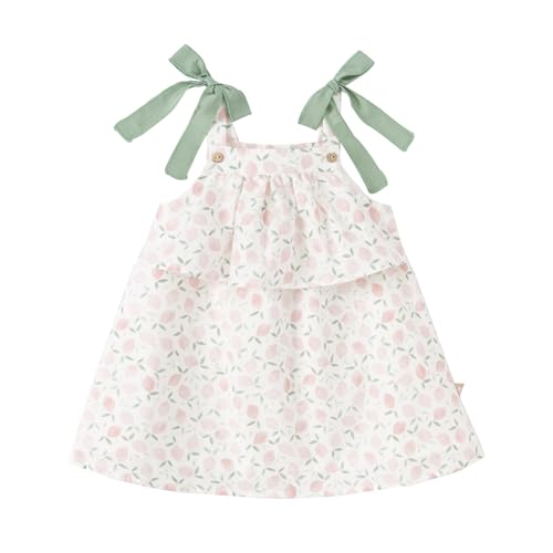 DAVE&BELLA Toddler Girls Summer Dress Boho Floral Sleeveless Princess Sun Dress Ruffle Hem Cotton Playwear with Hairband