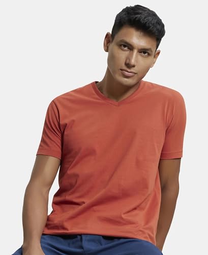 Image of Jockey 2726 Men's Super Combed Cotton Rich Solid V Neck Half Sleeve T-Shirt