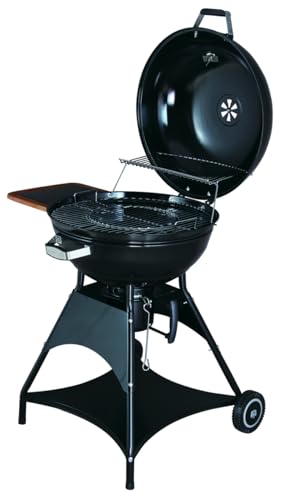 Tarrington House Barbacoa de carbón vegetal Burnaby, diámetro de 53 cm, mesa de almacenamiento, móvil, acero, color negro