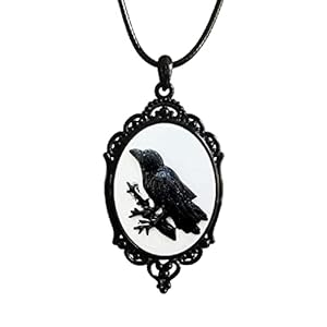 YWMAN Raven Cameo Pendent Necklace – Gothic Style Rope Chain Crow Choker – Mystic Witch Jewelry Gift Accessories