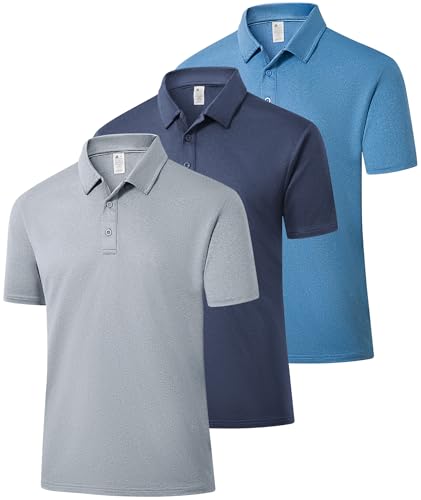 ZITY 3 Pack Mens Polo Shirts Short Sleeve Golf Polo Moisture Wicking Performance Collared Casual Tennis Athletic T-Shirt Grey Blue - image 1