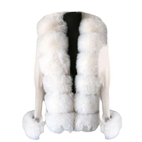 Vogrtcc Women Faux Fur Knit Sweater Cardigan Spring Autumn Elegant Knitted Sweater With Fur Collar Fashion Coat Fur Coat