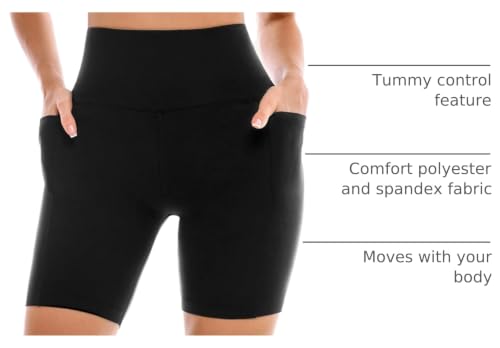 Image of Leafigure 2 Pack Womens Biker Shorts with Pockets 6 inch | High Waisted, Tummy Control, Running, Gym, Workout, Yoga Shorts