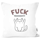 MoonWorks® Kissen-Bezug Fuck Youuu! Schriftzug Katze-Motiv Mittelfinger Kissen-Hülle Deko-Kissen Baumwolle Weiss Unisize