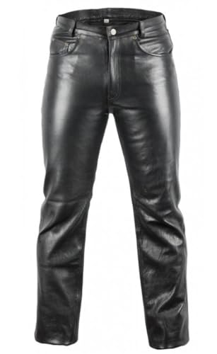 MDM Pantalon en Cuir véritable pour Homme, Jean 5 Poches en Cuir de Vachette Noir, Épaisseur 1,1–1,2 mm, Style Biker, Moto ou Casual (FR/ES, Tour de...