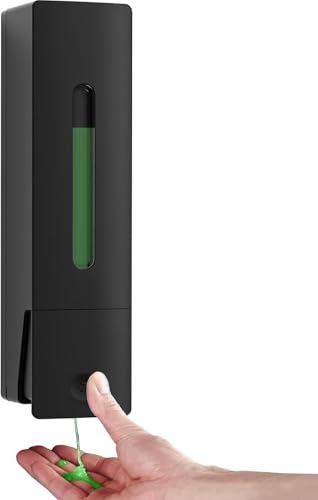 Einzelner wandmontierter Handseifenspender, 400 ml (13,5 oz), Schwarze Duschpumpe, transparenter, nachfüllbarer Flüssigseifenspender, bohrfreie Montage mit Kleber oder Wandbefestigung mit Schrauben